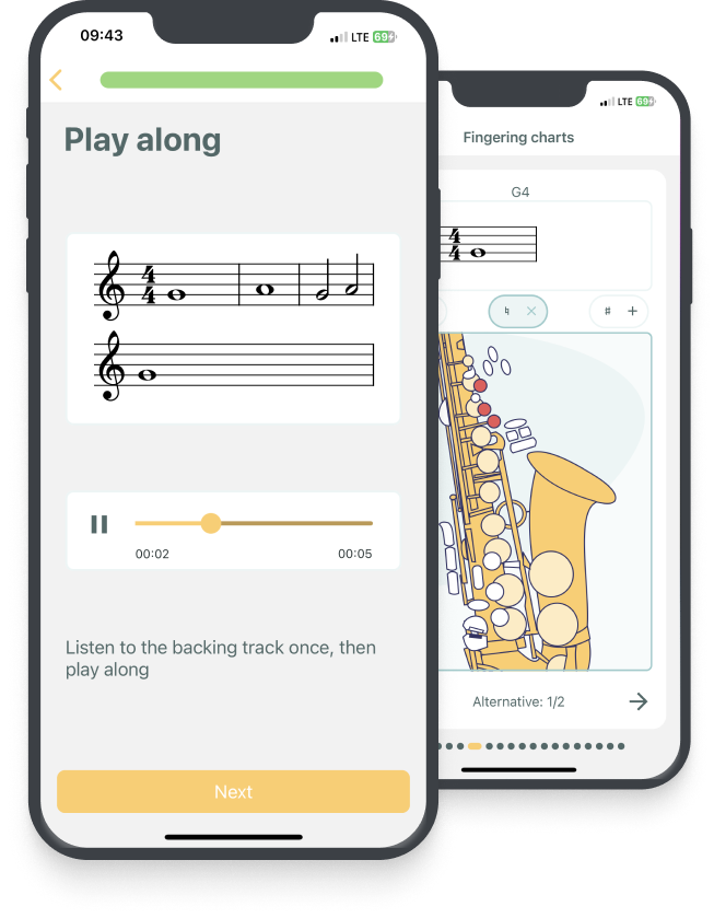 Saxophone Tutor App Mockups.